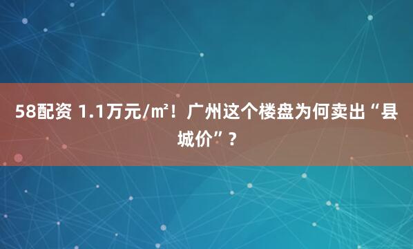 58配资 1.1万元/㎡!广州这个楼盘为何卖出“县城价”?