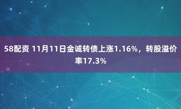 58配资 11月11日金诚转债上涨1.16%，转股溢价率17.3%